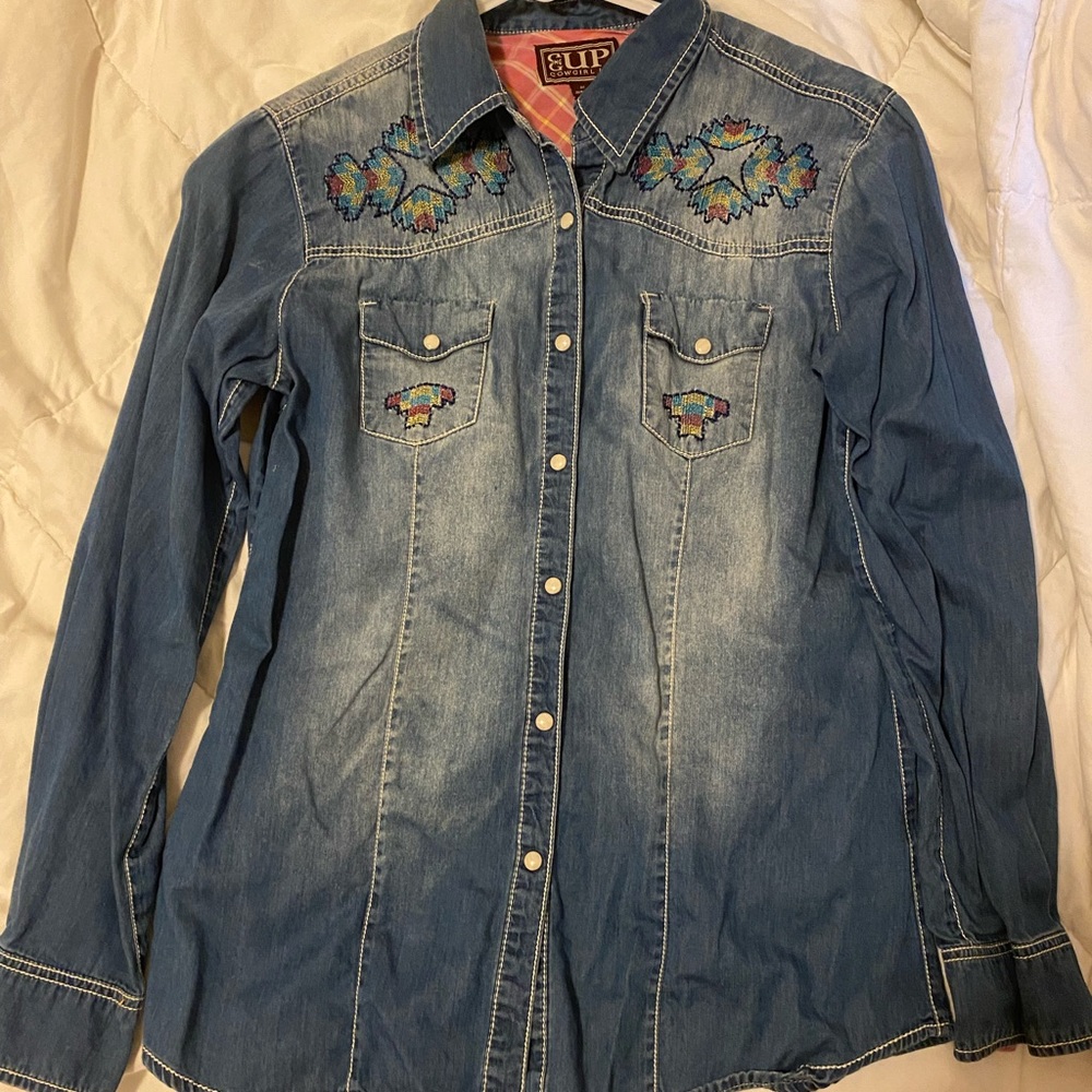 Denim Aztec Button-up